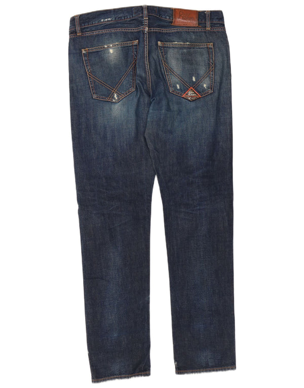 Roy Rogers Mens Distressed Slim Jeans W38 L34 kék pamut