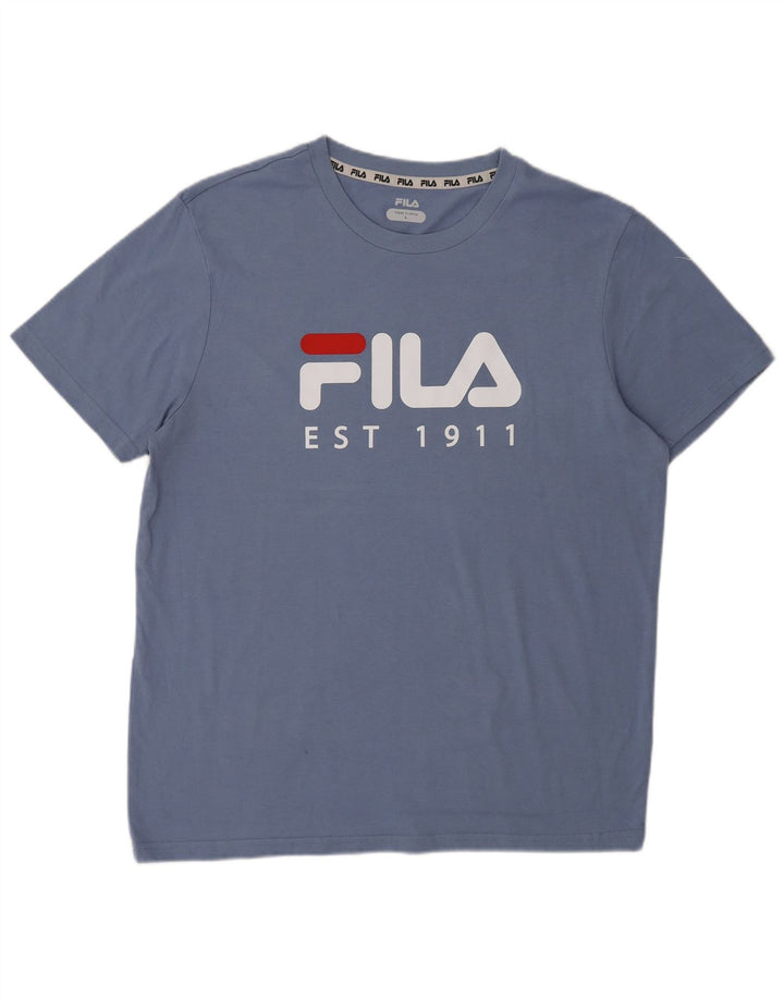 Fila Mens Graphic T-Shirt Top Large Blue Cotton