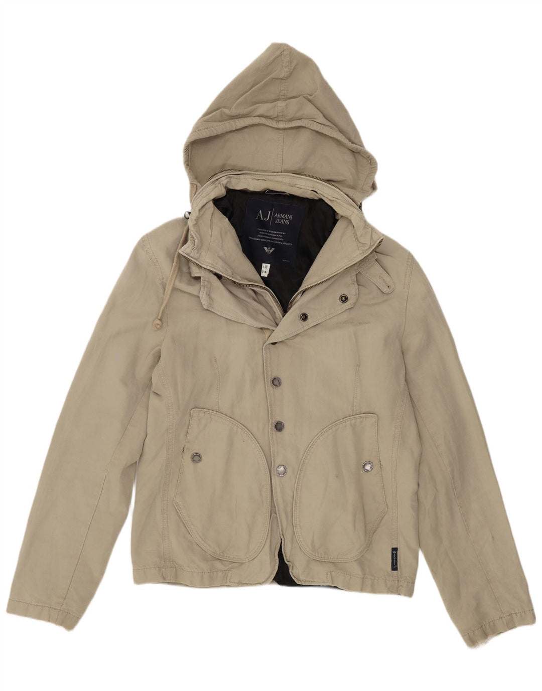 Armani Jeans Herren-Bomberjacke mit Kapuze, EU 50, mittelbeige Baumwolle