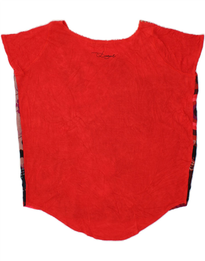 DESIGUAL Womens Tunic Top UK 14 Medium Red Floral Vintage Desigual and Second-Hand Desigual from Messina Hembry 