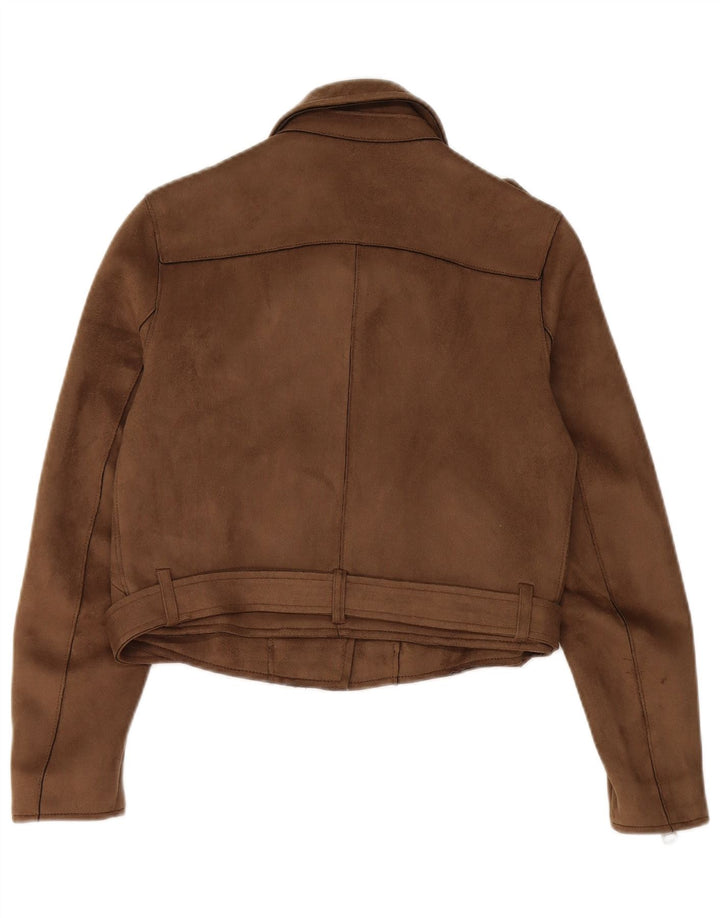Zara Womens Biker Jacket UK 10 Small Brown Polyester