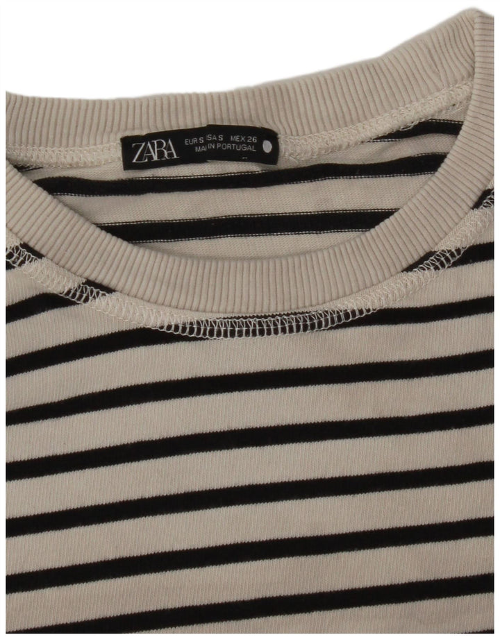 Zara Womens Top Long Sleeve UK 10 Small White Striped