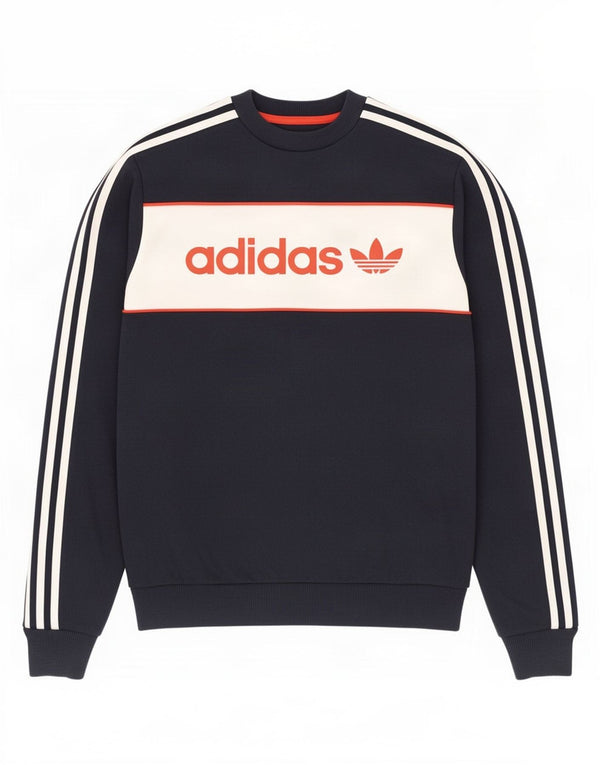 Adidas Mens Graphic Sweatshirt Jumper XS Navy Blue Colourblock Cotton