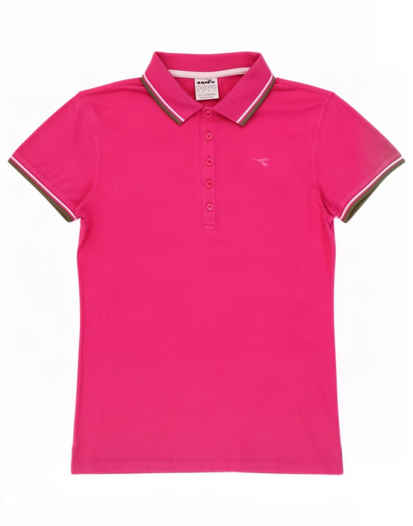 Diadora Damen Poloshirt UK 14 Large Rosa Baumwolle