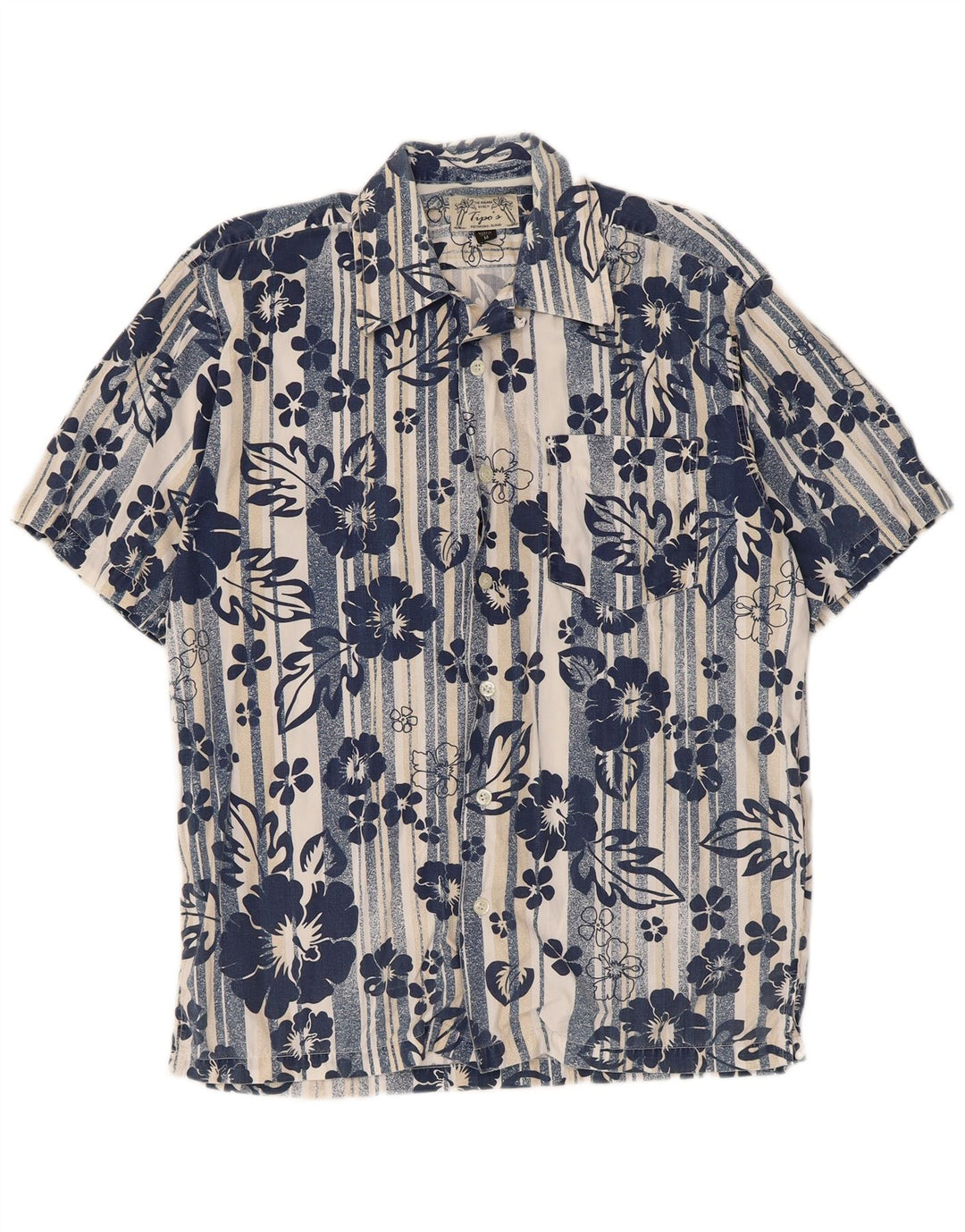 Tipo' S Mens Short Sleeve Shirt Medium Blue Floral Cotton