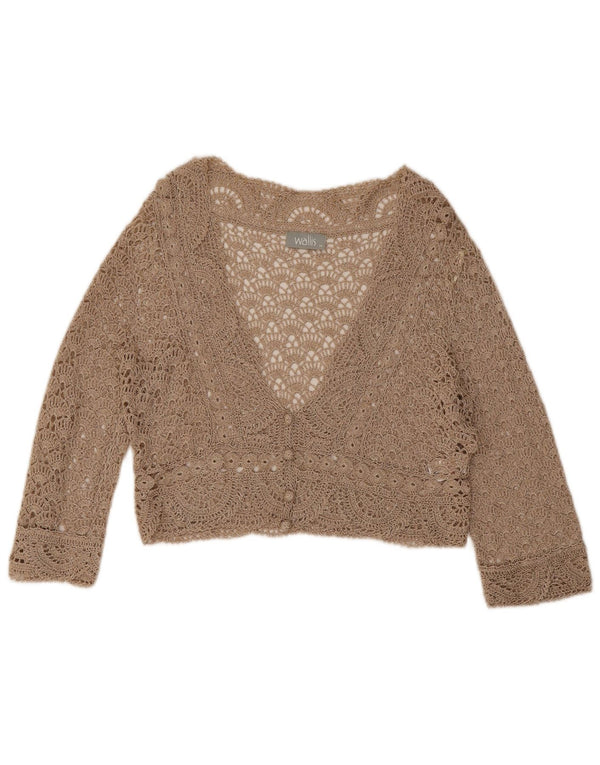 Wallis Womens Crop Hæklet Cardigan Top UK 12 Medium Beige Floral Viscose