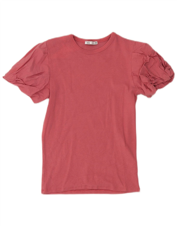 Zara Womens Blouse Top UK 12 Coton Rose Moyen