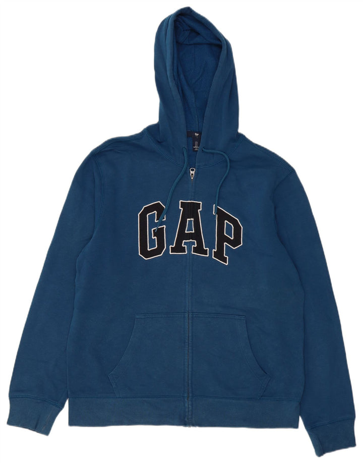 Gap Mens Graphic Zip Hoodie Sweater Large Blue Cotton
