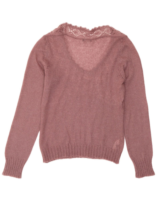 Sisley Dame V-hals sweater UK 14 Stor Lilla Akryl