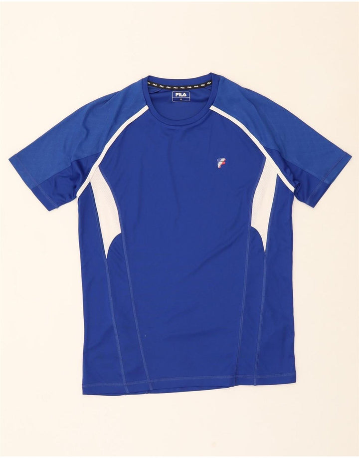 FILA Mens T-Shirt Top Medium Blue Colourblock Polyester Vintage Fila and Second-Hand Fila from Messina Hembry 