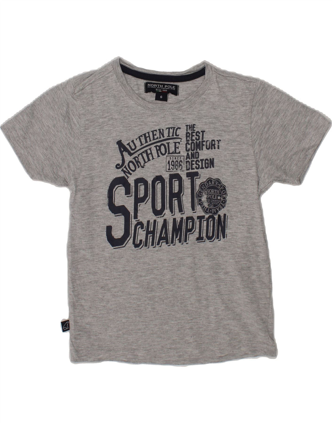 NORTH POLE Boys Graphic T-Shirt Top 5-6 Years Grey Cotton Vintage North Pole and Second-Hand North Pole from Messina Hembry 