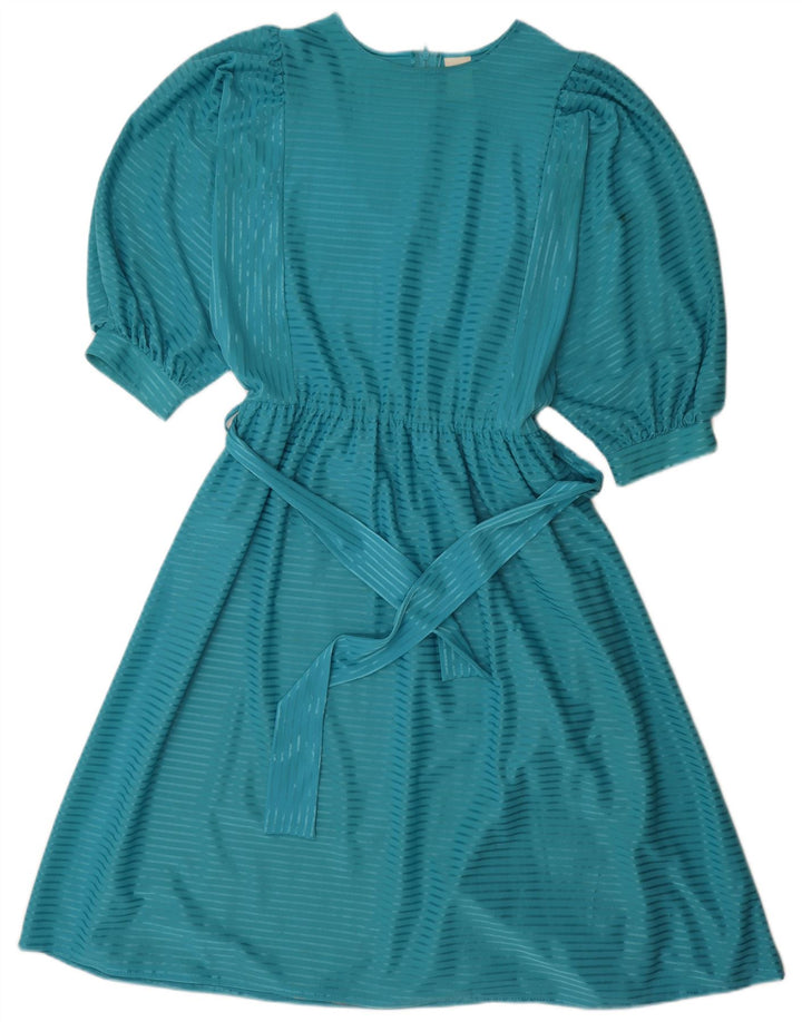 Vintage Womens A-Line Dress EU 38 Medium Blue Striped Polyester