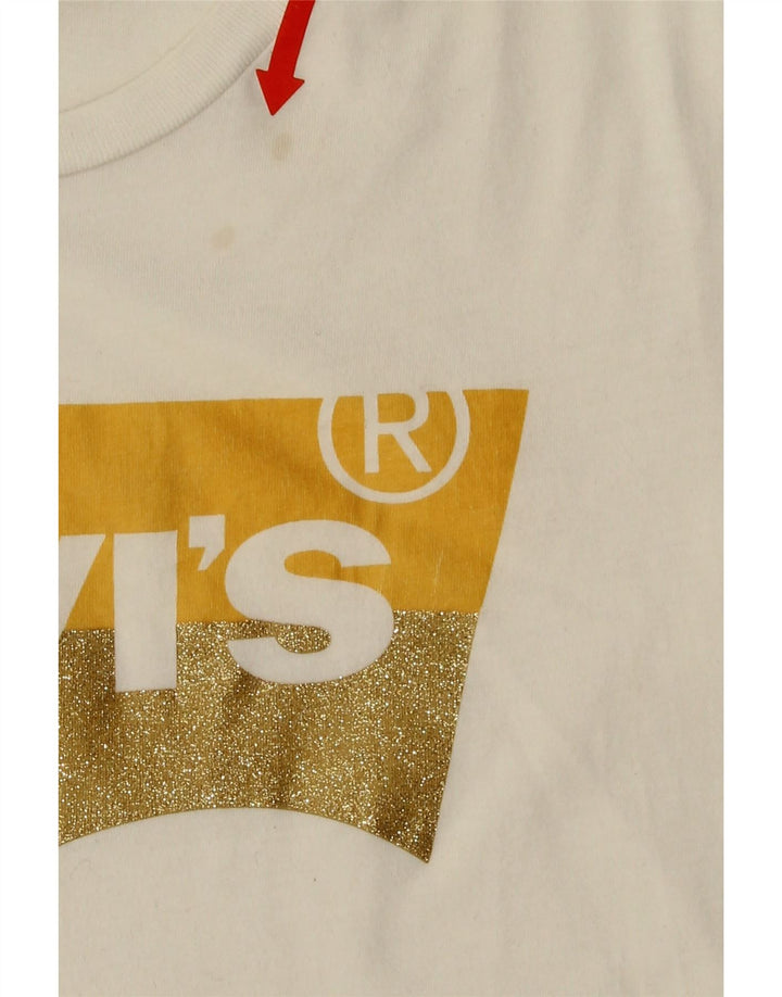 LEVI'S Womens Graphic T-Shirt Top UK 12 Medium White Vintage Levi's and Second-Hand Levi's from Messina Hembry 