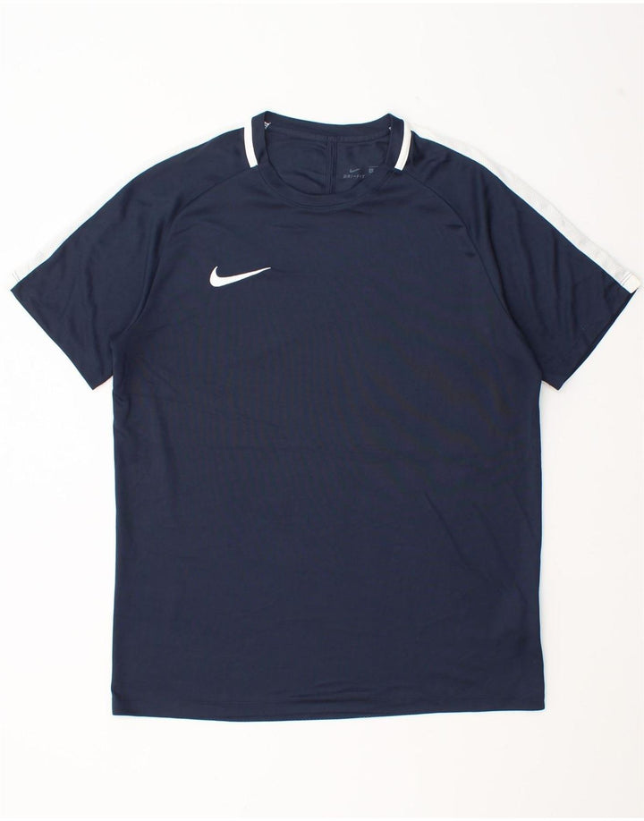 Nike Mens Dri Fit T-Shirt Top Large Navy Blue Colourblock Polyester