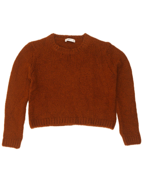 Zara Suéter feminino cropped com gola canoa Reino Unido 14 médio marrom acrílico