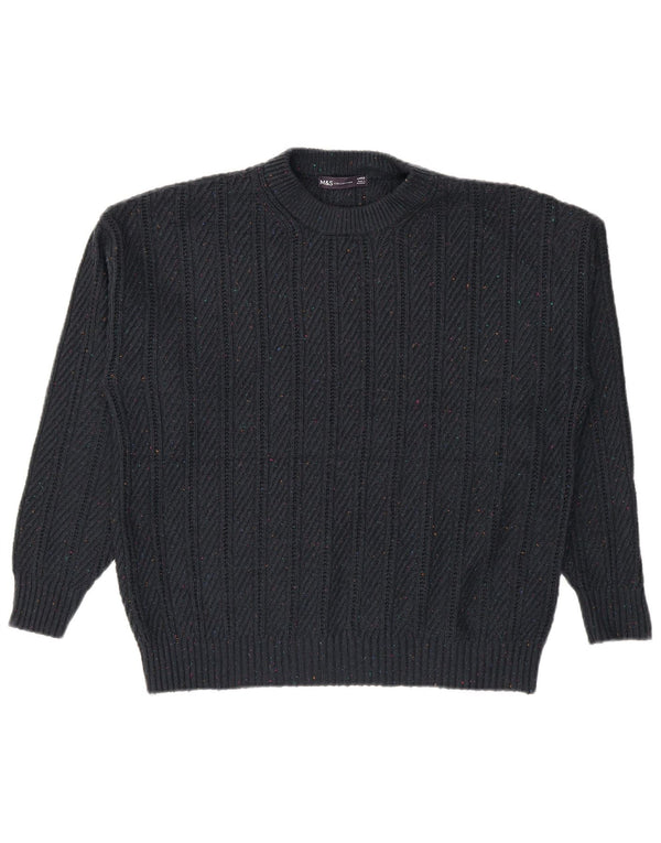 Marks & Spencer Mens Crew Neck Jumper Sweater Large Navy Blue Flecked