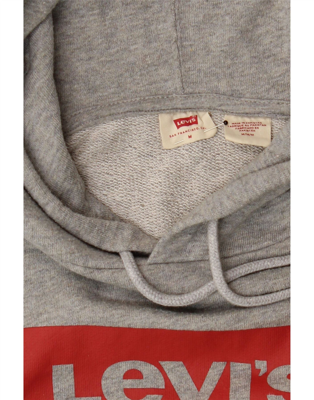 LEVI'S Womens Graphic Hoodie Jumper UK 14 Medium Grey Cotton Vintage Levi's and Second-Hand Levi's from Messina Hembry 