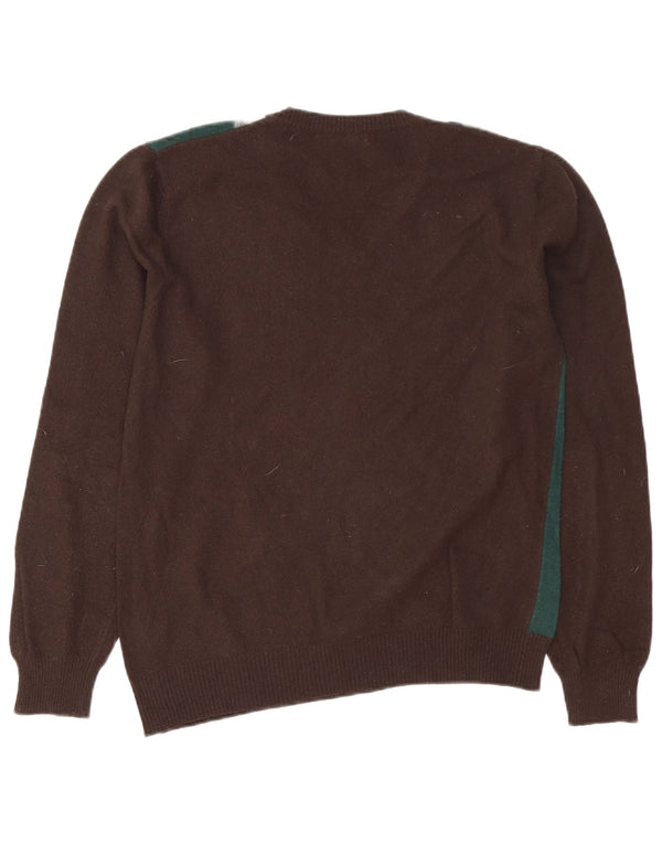 Benetton Herre V-hals sweater Medium Brun Argyle/Diamond Wool