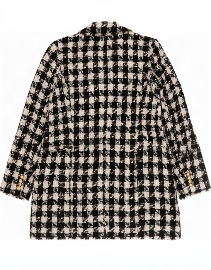 Zara dobbeltradet frakke til kvinder, UK 18 XL Sort Houndstooth Polyester
