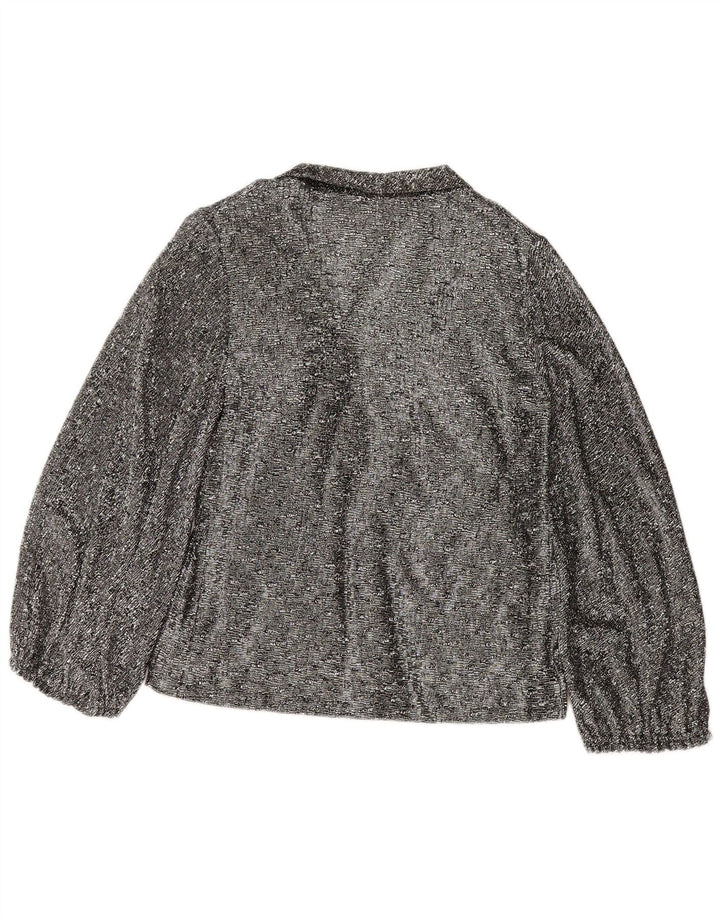 Camicetta vintage da donna con maniche a 3/4 e allacciatura sul davanti UK 16 grande grigio