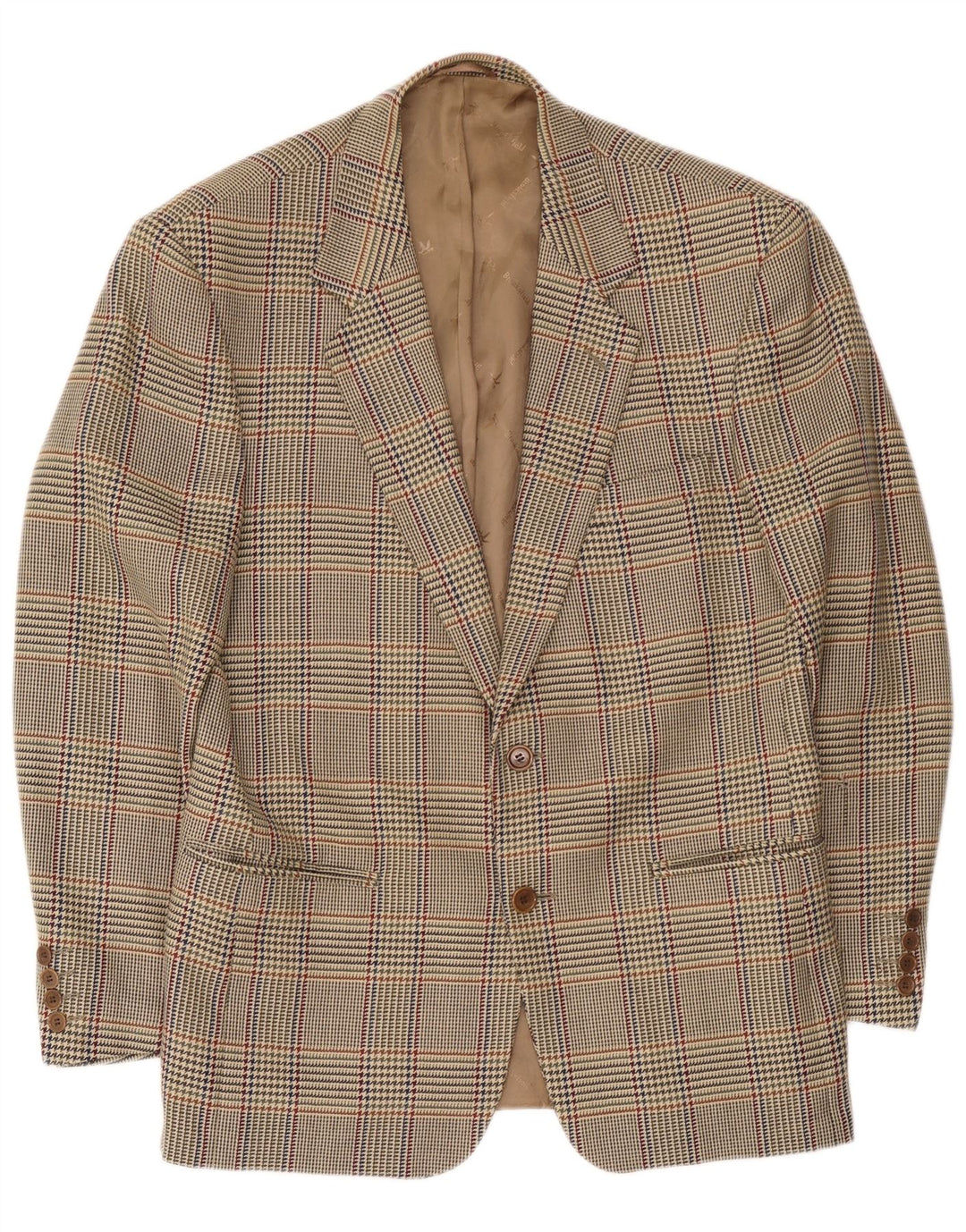 Jaqueta blazer masculina Brooksfield com 2 botões IT 50 grande lã xadrez bege