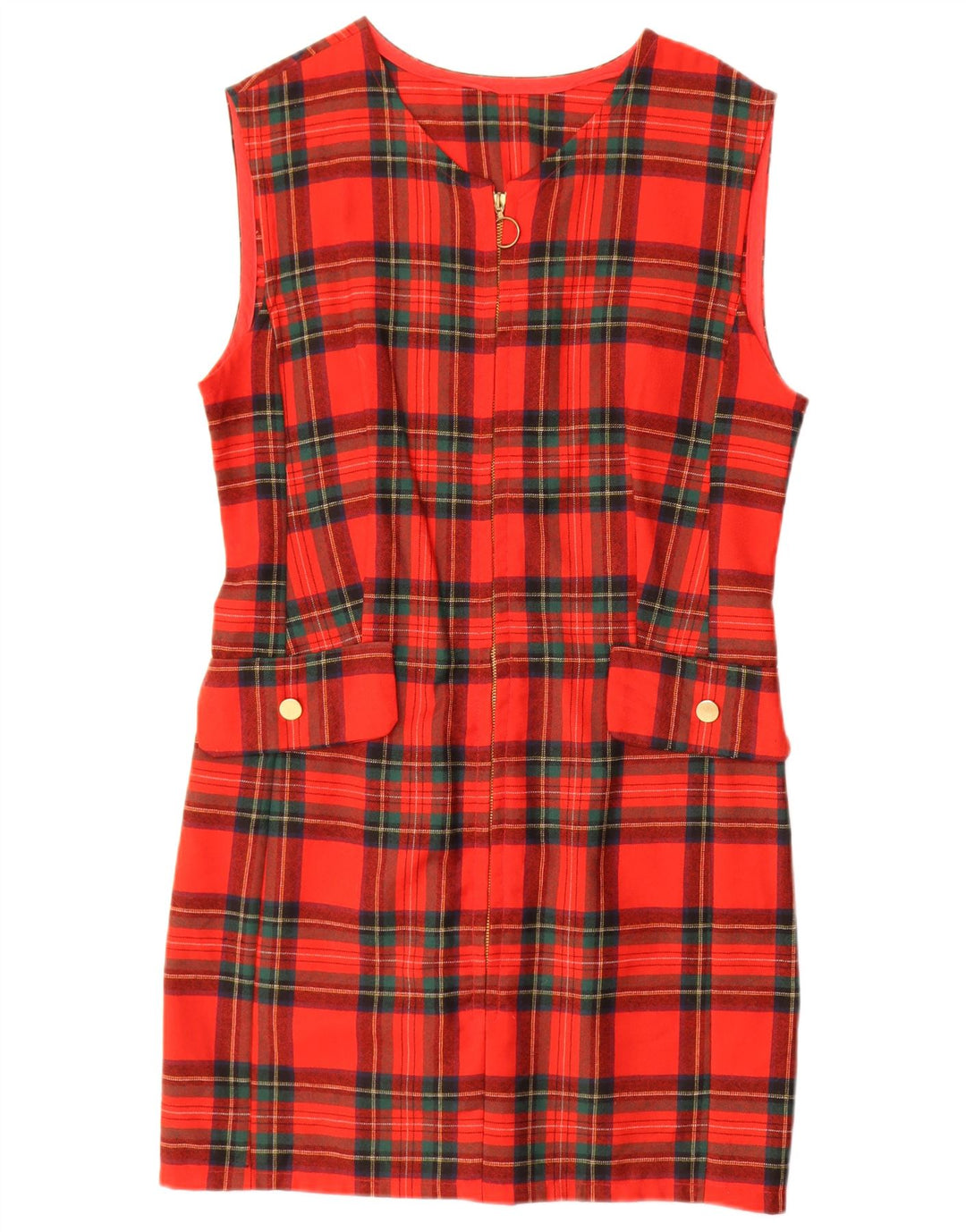 Vintage Womens Sleeveless Sheath Dress UK 14 Medium Red Check