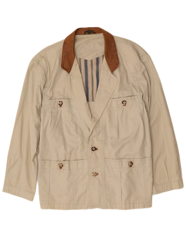 Jaqueta utilitária masculina vintage UK 40 algodão bege grande