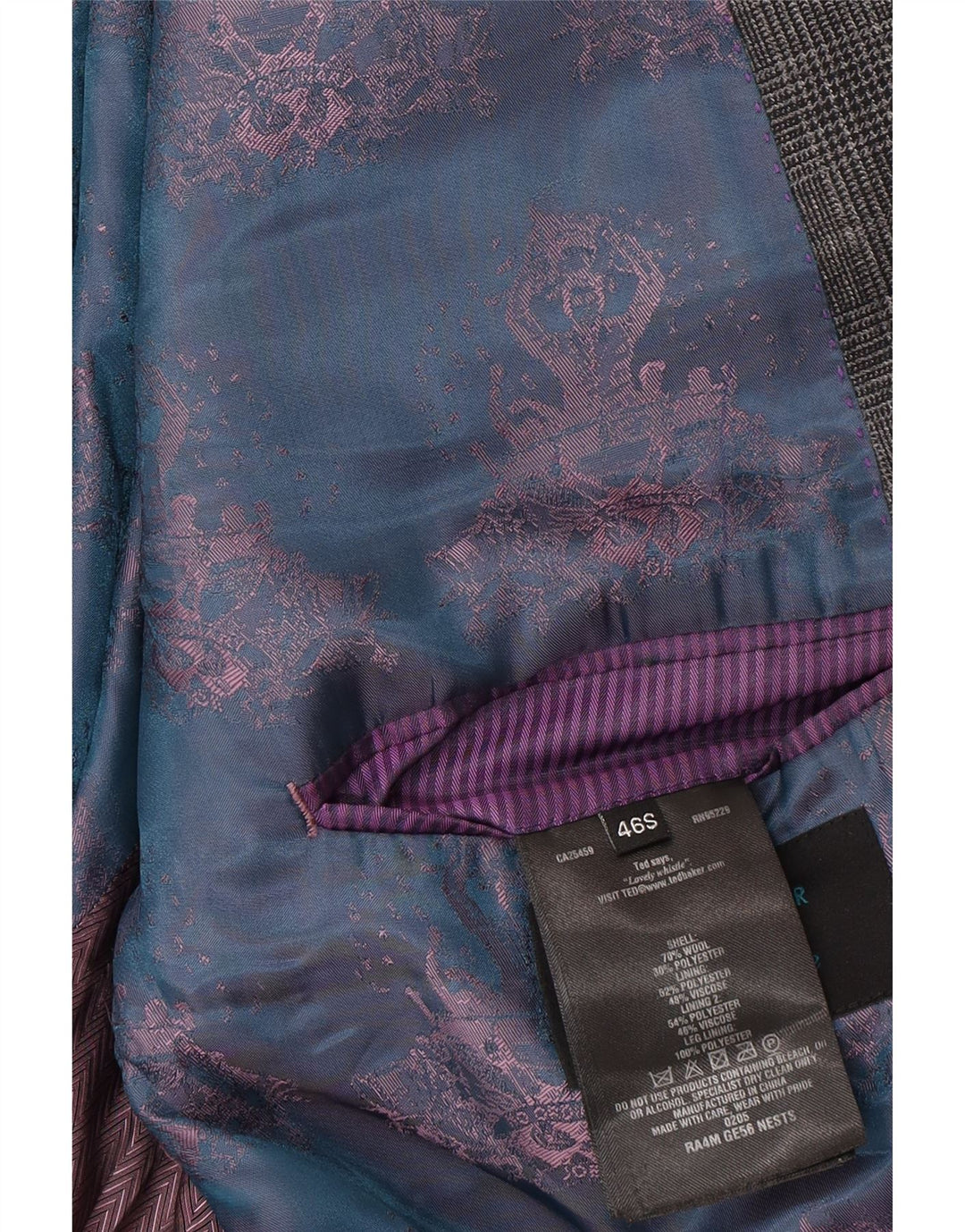 Ted Baker Herre 2-knaps blazerjakke UK 46 3XL Grå ternet uld