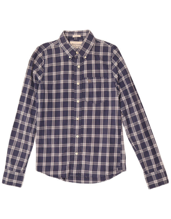 Abercrombie & Fitch Mens Muscle Shirt Small Navy Blue Check Cotton