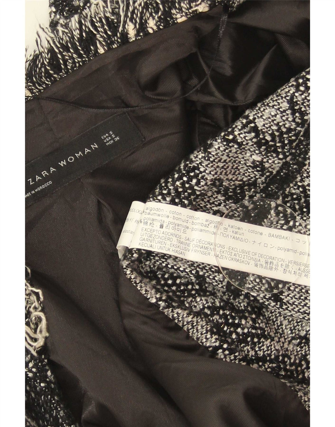 Zara Womens Open Overcoat UK 10 Small Black Houndstooth Bomuld