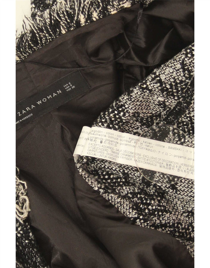 Zara Womens Open Overcoat UK 10 Small Black Houndstooth Bomuld