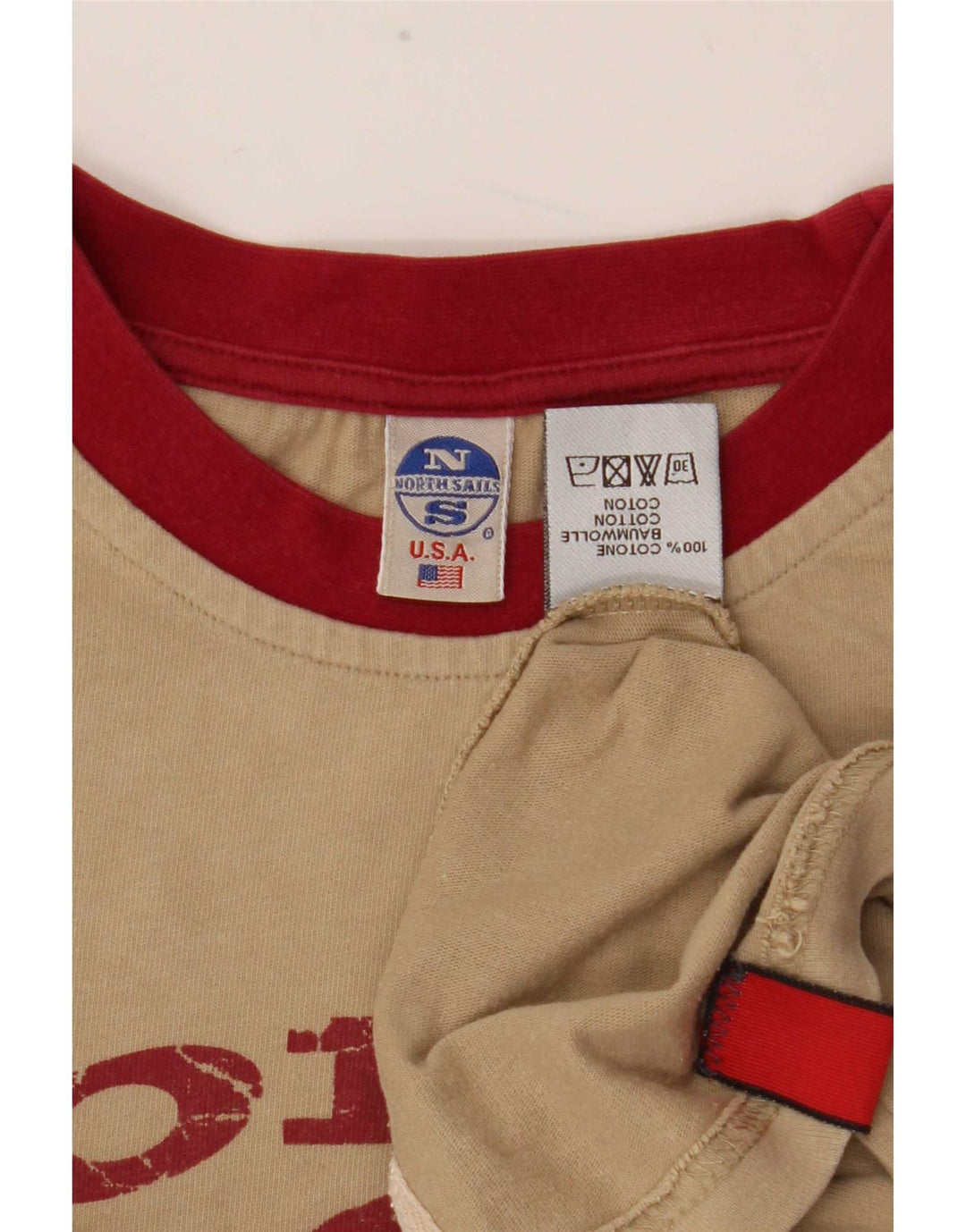 North Sails Mens Graphic Top Long Sleeve Large Beige Colourblock Cotton