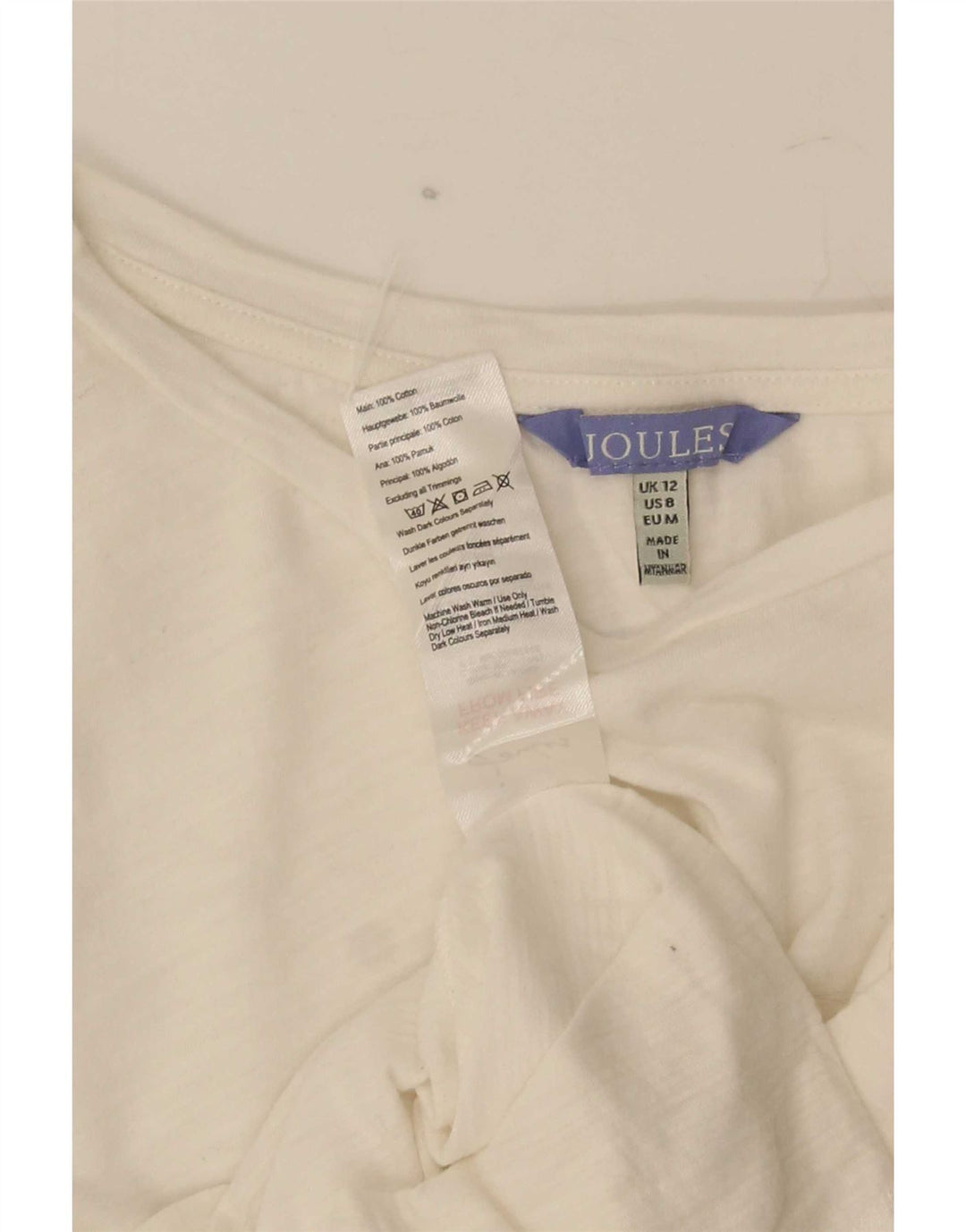 Joules Womens T-Shirt Top UK 12 Medium White Cotton