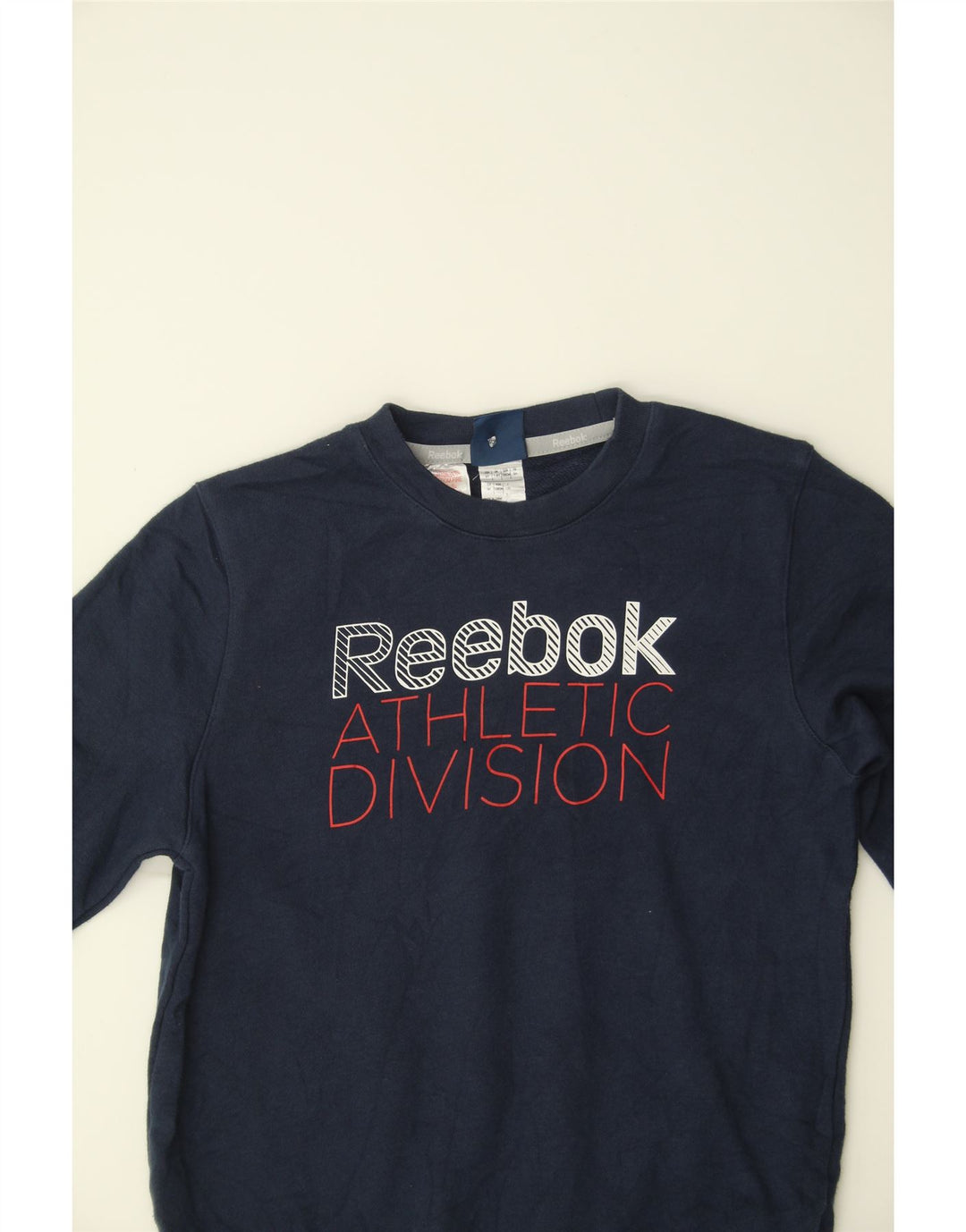 REEBOK Boys Graphic Sweatshirt Jumper 7-8 Years Navy Blue Cotton Vintage Reebok and Second-Hand Reebok from Messina Hembry 