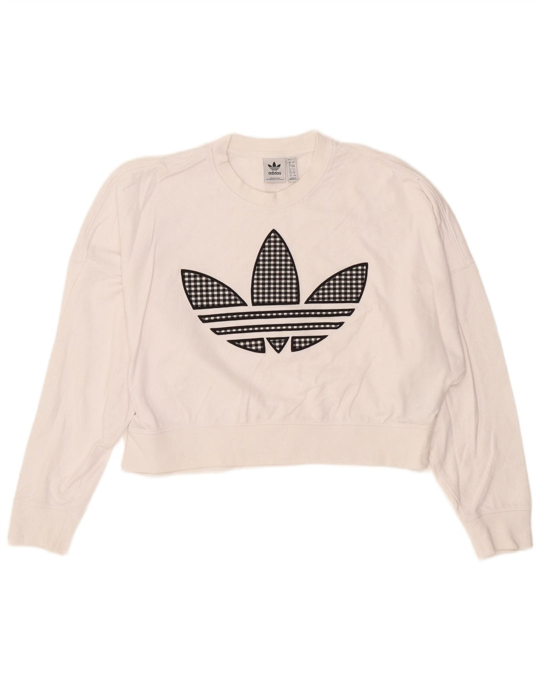 ADIDAS Womens Oversized Crop Graphic Sweatshirt Jumper UK 8 Small White