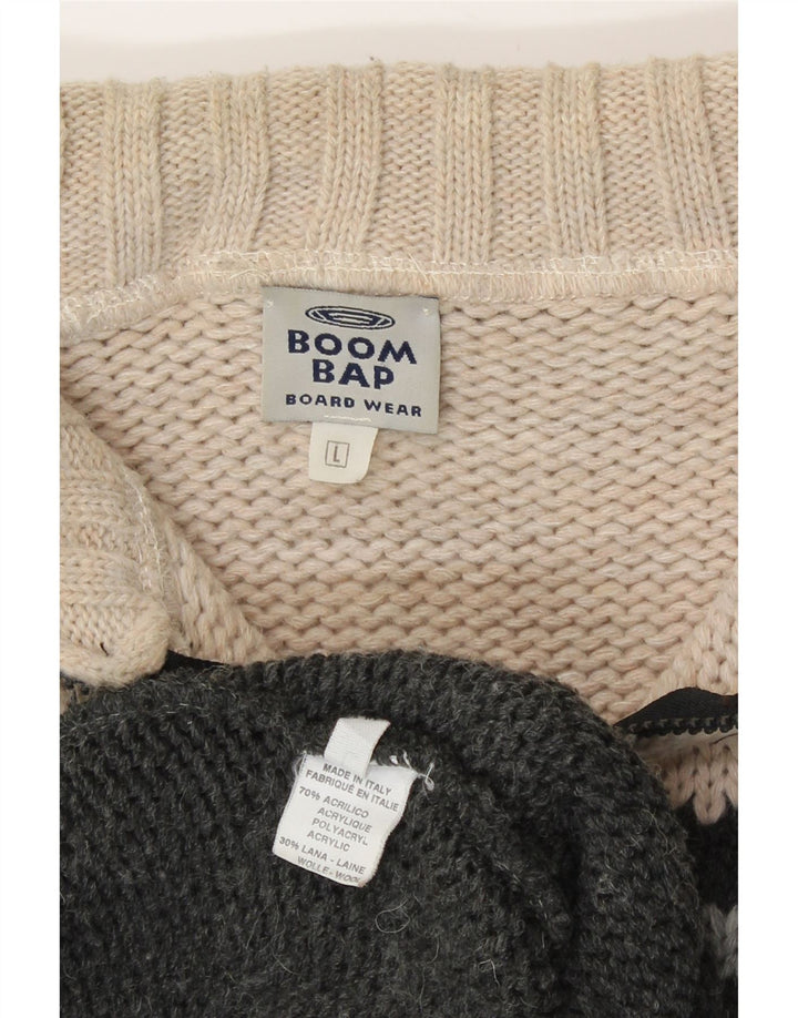 BOOM BAP Mens Cardigan Sweater Large Grey Geometric Acrylic