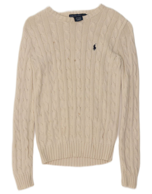 Ralph Lauren Womens Boat Neck Jumper Sweater UK 6 XS White Cotton
