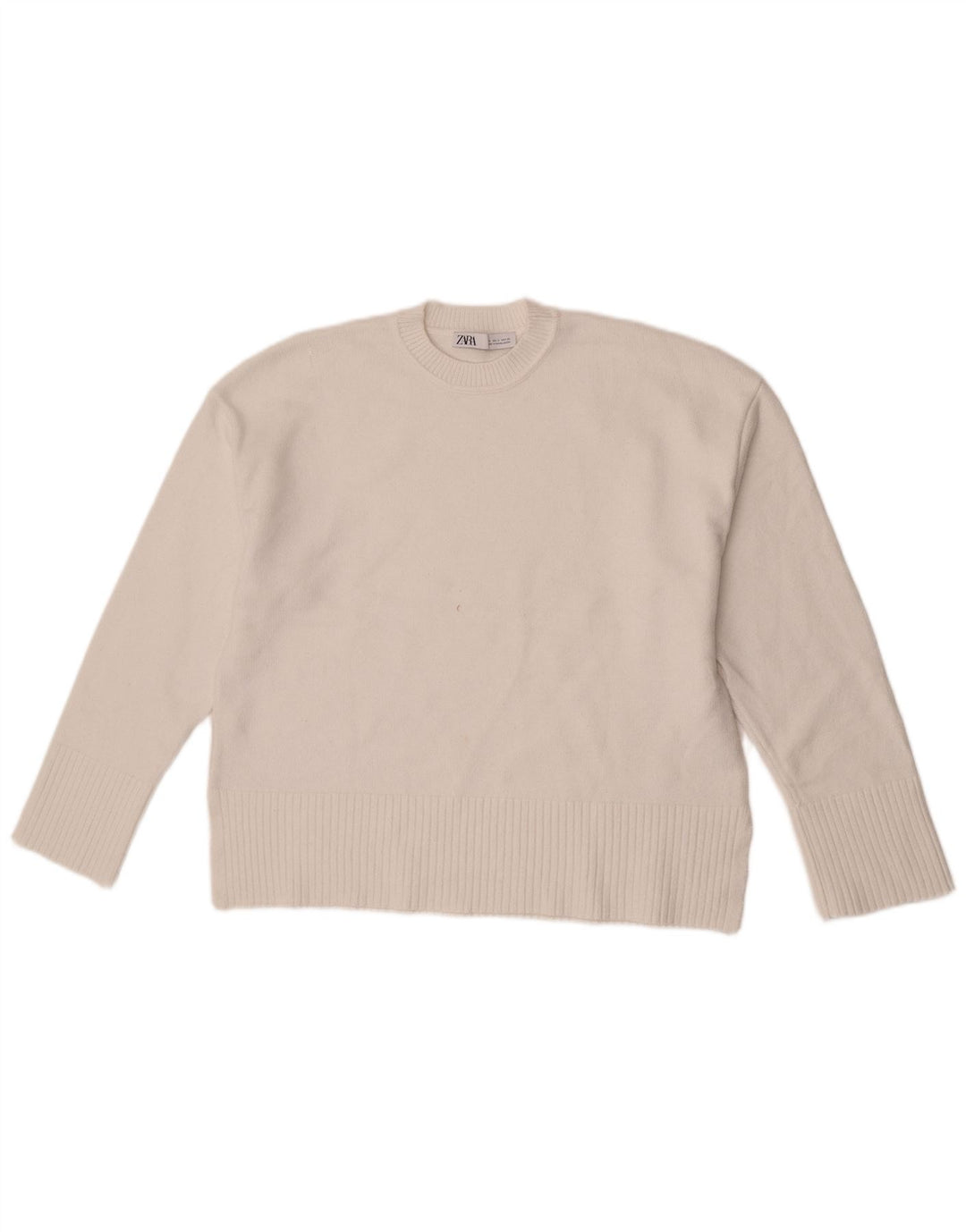 Zara Womens Oversized Crew Neck Jumper Sweater UK 10 Small White Viscose