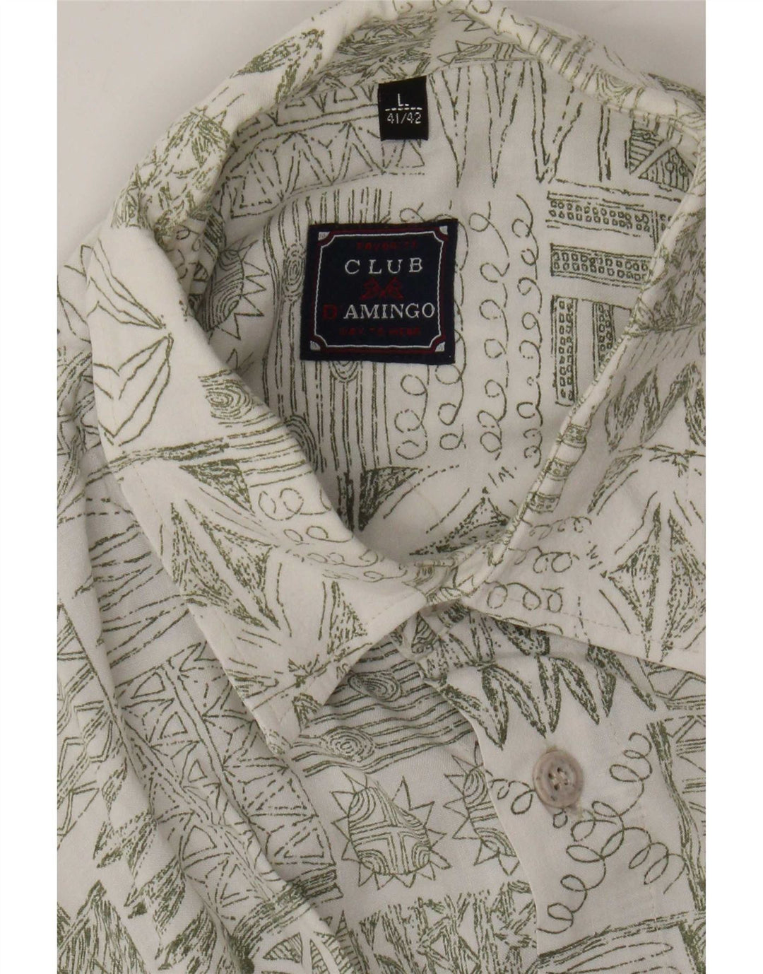 Club D'Amingo Mens Short Sleeve Shirt Size 41/42 Large Green Patchwork