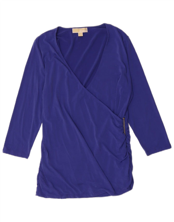 Michael Kors Damen-Blusenoberteil mit 3/4-Ärmeln, UK-Größe 40, Größe L, Blau, Polyester