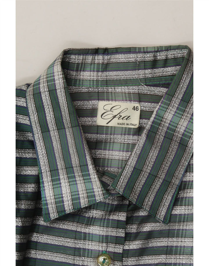 VINTAGE Womens Oversized Front Tie Shirt Blouse IT 46 Large Green Striped Vintage Vintage and Second-Hand Vintage from Messina Hembry 