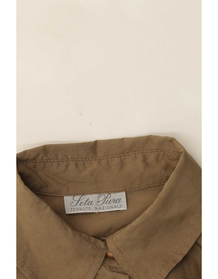 Vintage Womens Shirt Blouse UK 12 Medium Brown Silk
