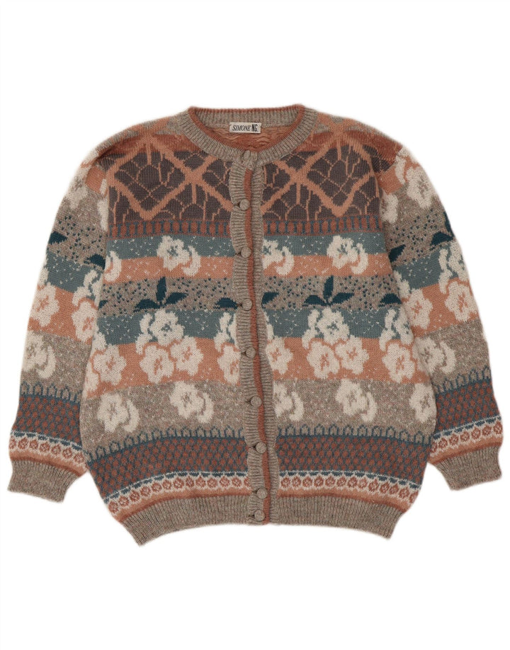 SIMONE Damen-Cardigan-Pullover UK 16 Große mehrfarbige Blumenwolle