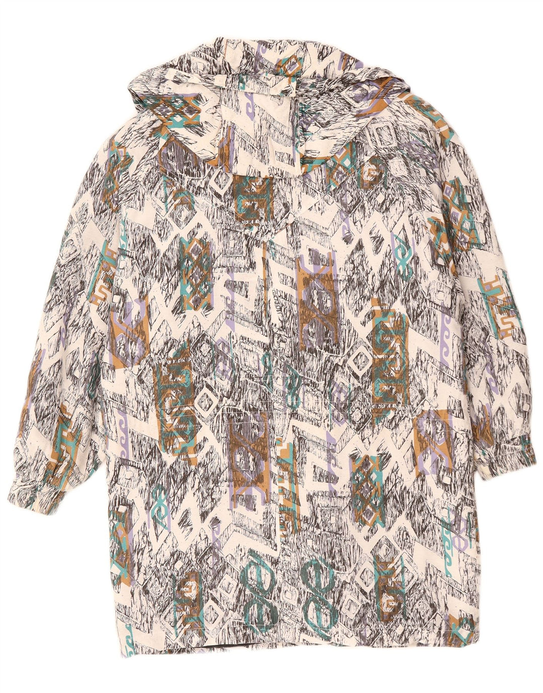 Cappotto giacca a vento da donna VINTAGE UK 10 Piccolo geometrico multicolore