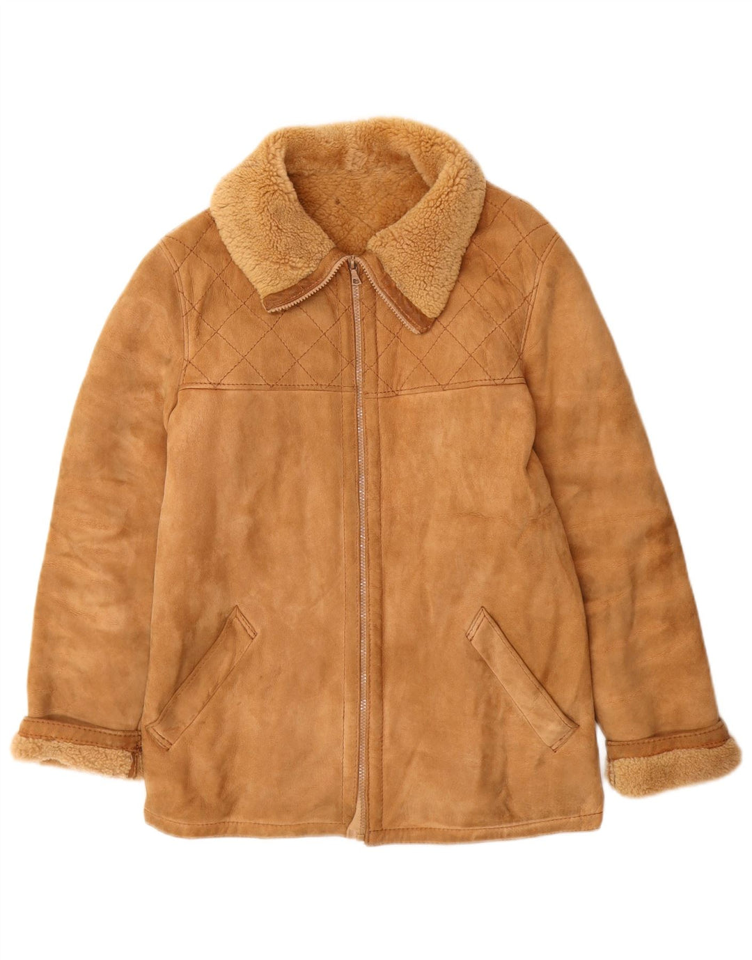 Vintage Womens Shearling Jacket IT 46 Large Beige Leather