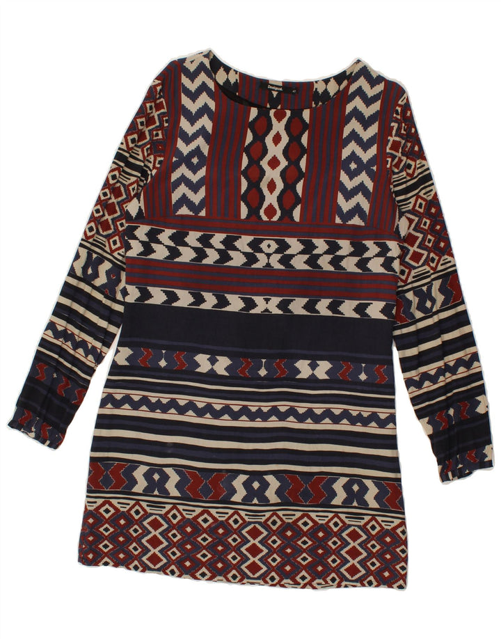 DESIGUAL Womens Long Sleeve Shift Dress EU 40 Medium Navy Blue Fair Isle Vintage Desigual and Second-Hand Desigual from Messina Hembry 