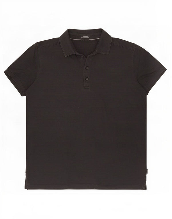 Camisa polo masculina Hugo Boss Regular Fit pequena de algodão preto