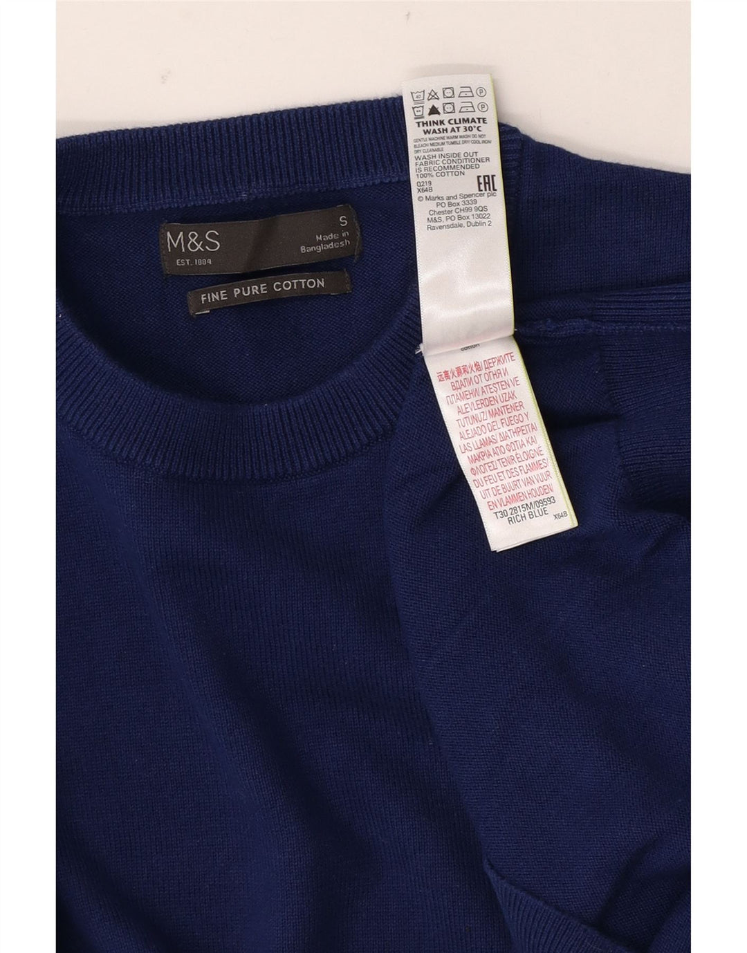 Marks & Spencer Mens Crew Neck Jumper Sweater Small Blue Cotton