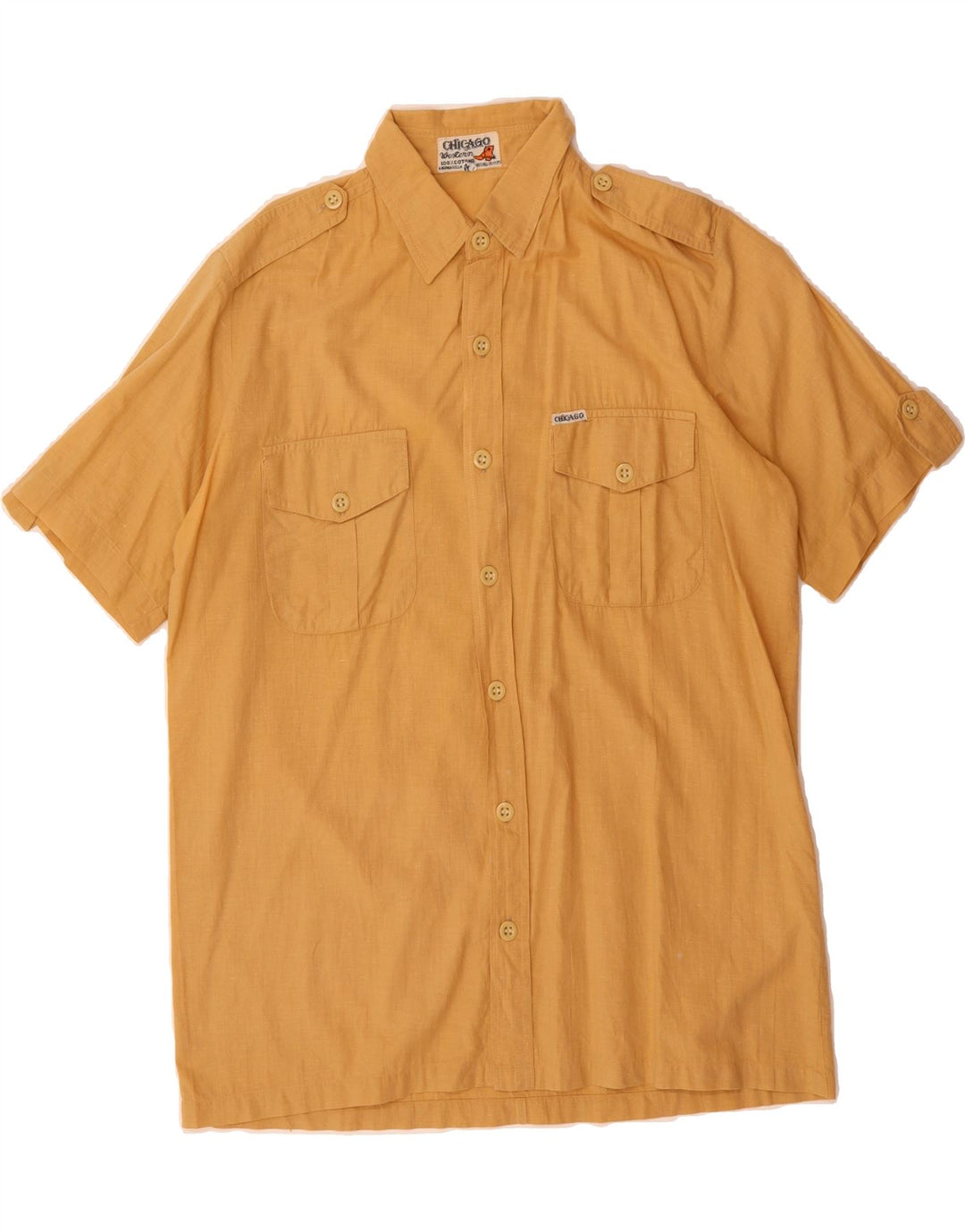 VINTAGE Mens Military Short Sleeve Shirt Medium Beige Cotton Vintage Vintage and Second-Hand Vintage from Messina Hembry 