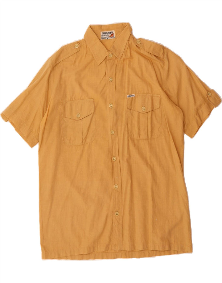 VINTAGE Mens Military Short Sleeve Shirt Medium Beige Cotton Vintage Vintage and Second-Hand Vintage from Messina Hembry 